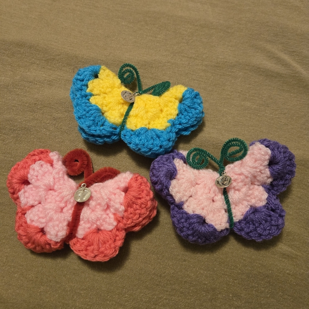 Colorful Butterfly Hair Clips Set Crochet Handmade